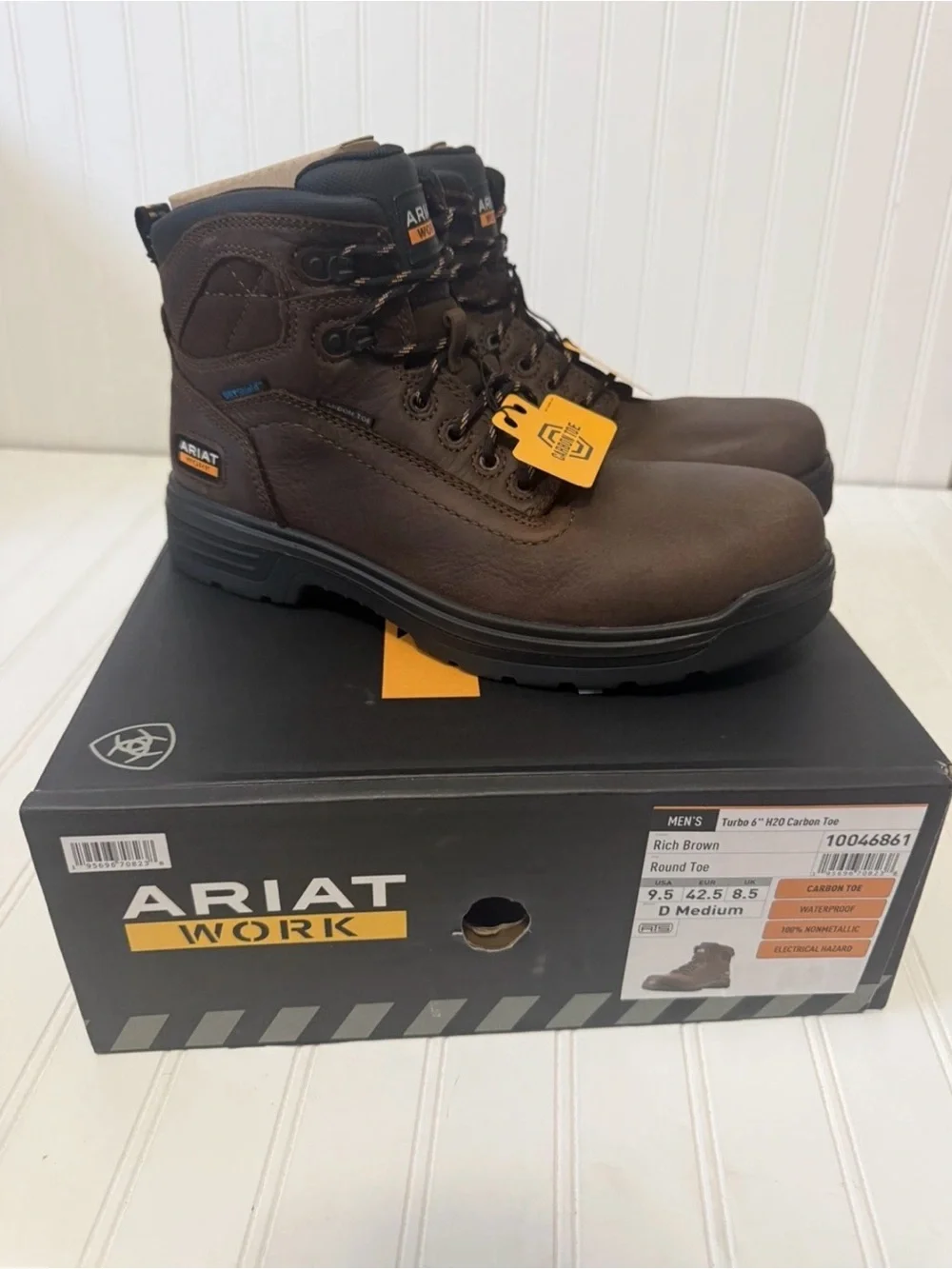 Ariat Men’s Turbo 6” H20 Carbon Toe Leather Work Boots size 9.5D